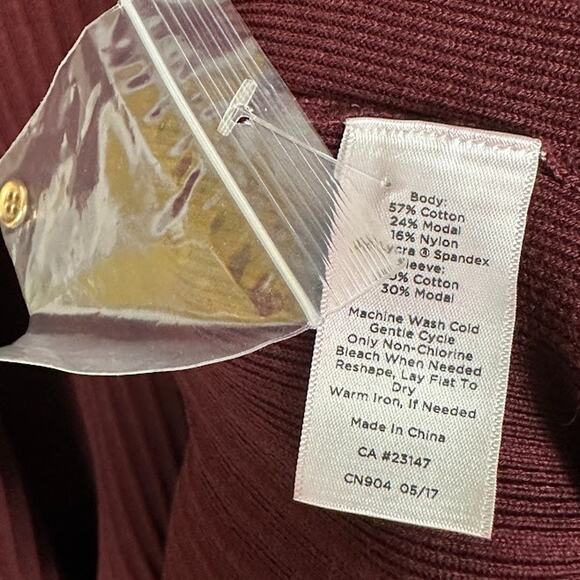 Talbots Sweater Womens 2X Burgundy Cardigan Open Ribbed Preppy Office Minimalist - Picture 10 of 14